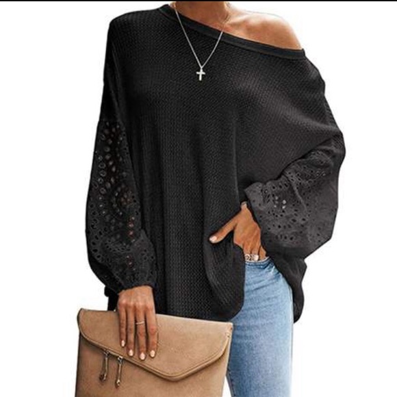 Loose Cross-Neck Cutout Long-Sleeved Off-Shoulder - Picture 1 of 6